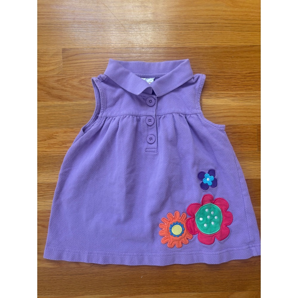 Hanna Andersson Girls Purple Waffle Knit Sleeveless Floral Polo Dress 110 5T